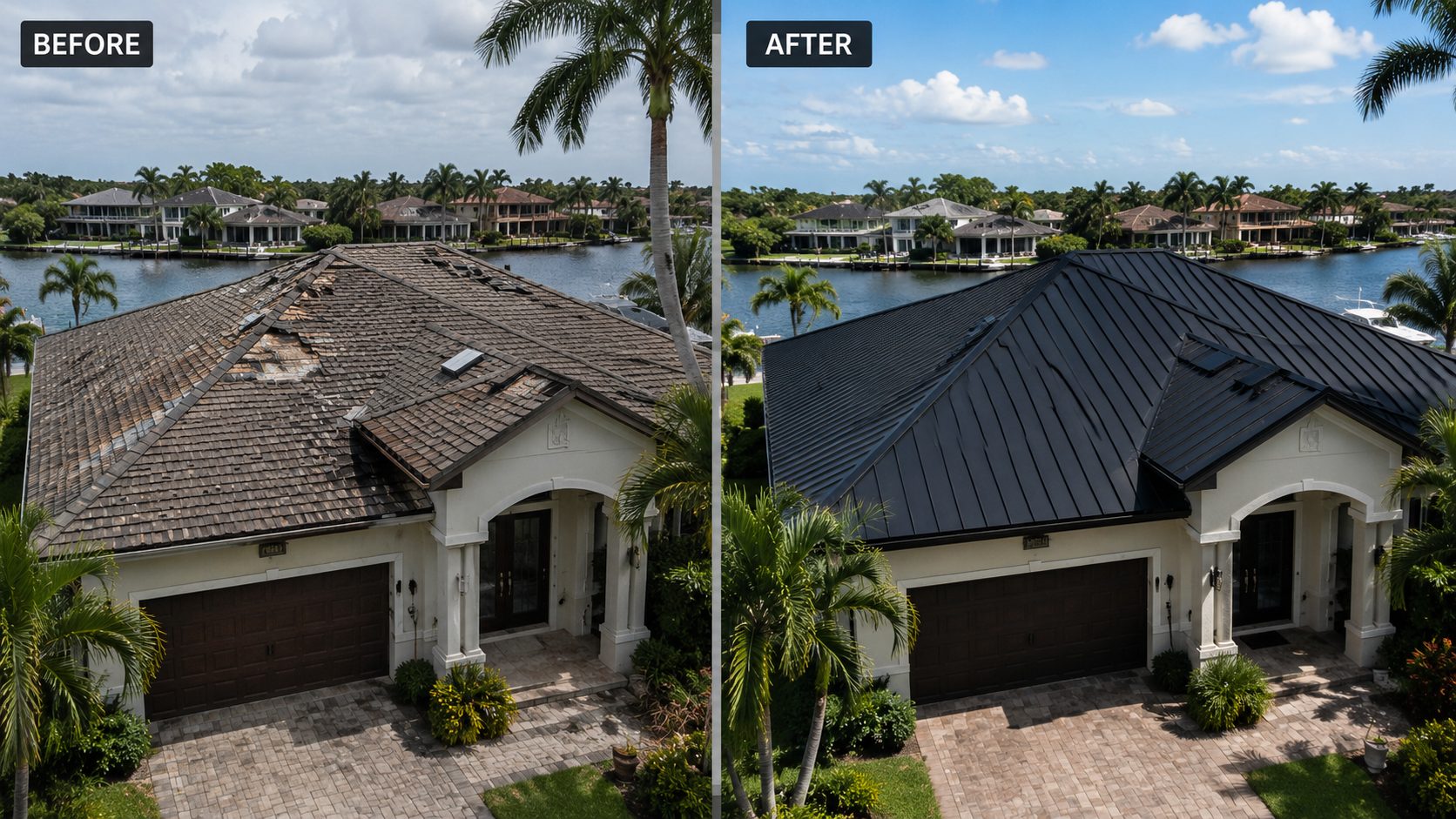 Before and after roof replacement