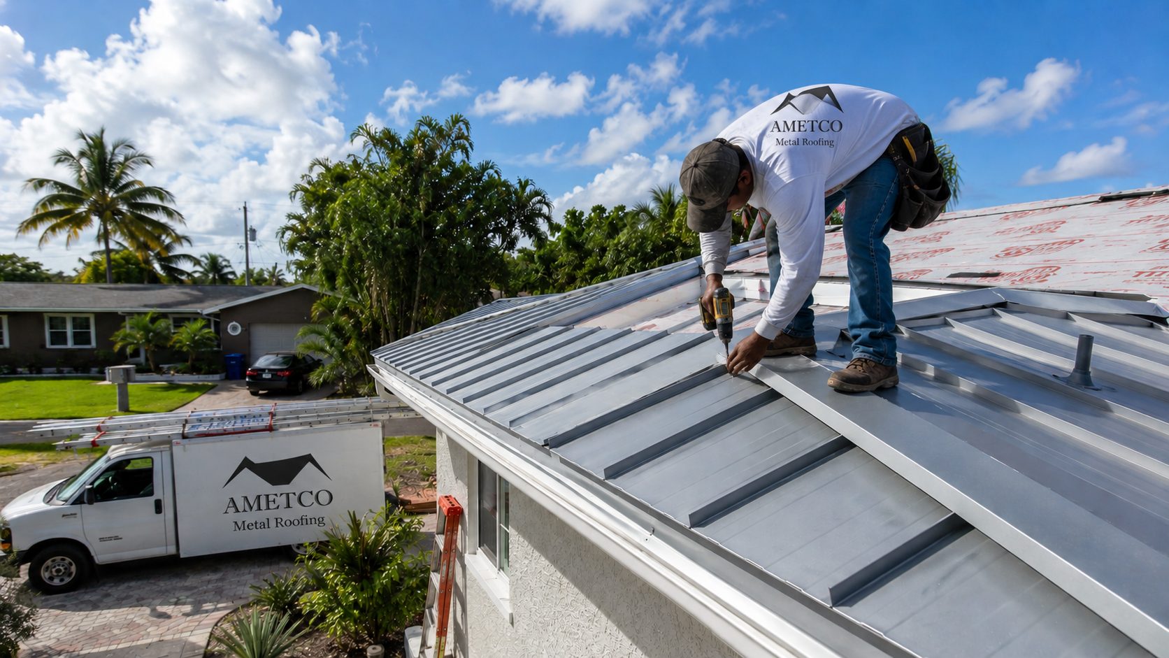 Top-down silver standing seam waterfront